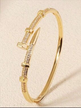 Gold Pave Nail-Accent Bangle Bracelet, Cubic Zirconia Nail Bracelet